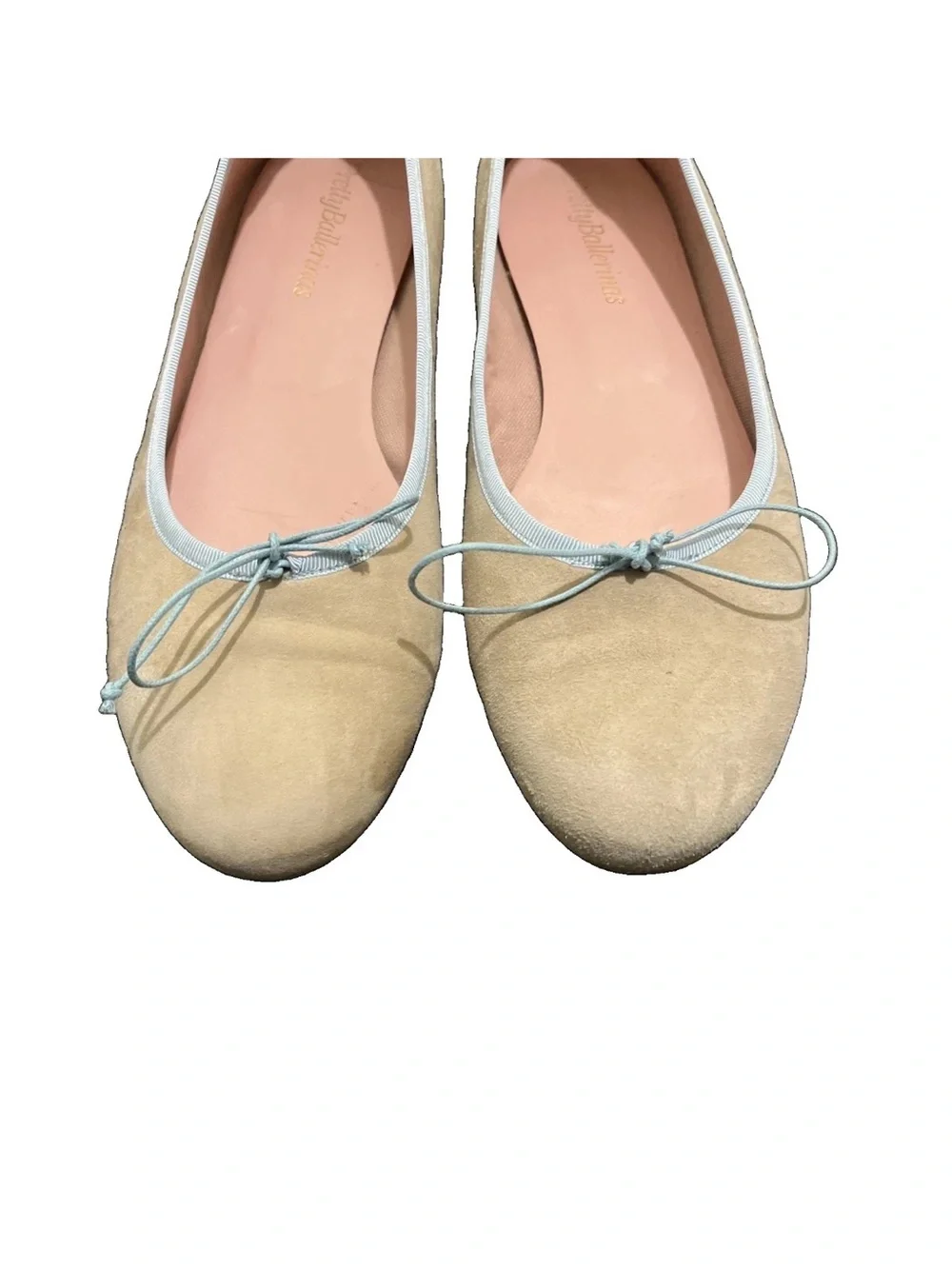 Pretty Ballerinas Beige Suede Flats with Light Blue Trim Sz 39 us 8
